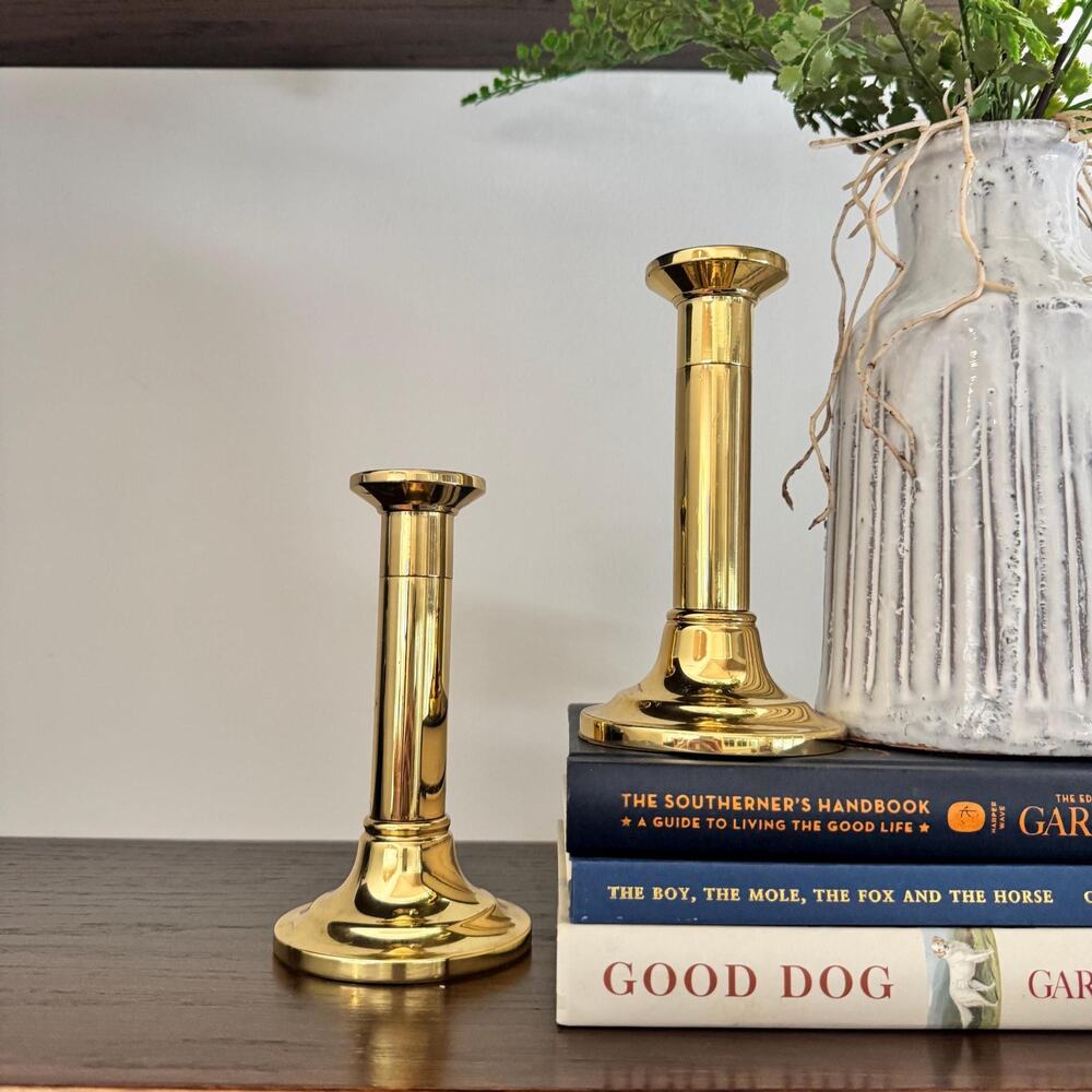 Vintage 1990s Pair Solid Brass Column Candleholders (2)